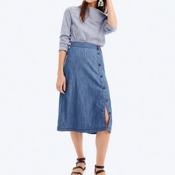 J. Crew Dresses & Skirts - J. Crew Petite Side-Button Chambray Skirt
